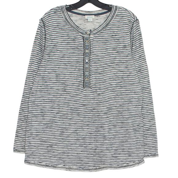 Sundance Tops - Sundance Henley Top Stripe Gray Blue Thermal Boho Folk Cottagecore Plus Size XXL